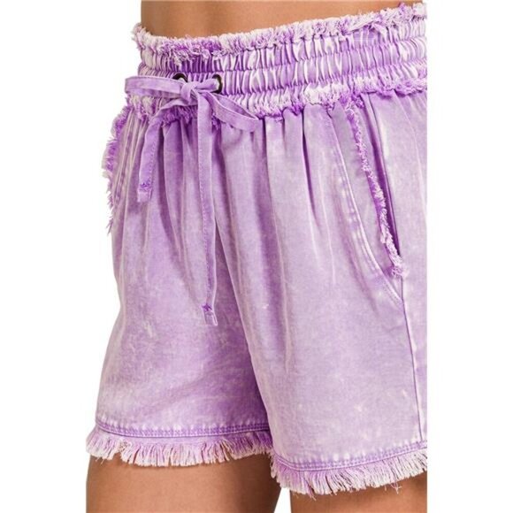 Zenana Mineral Frayed Hem Washed Shorts - Picture 3 of 4